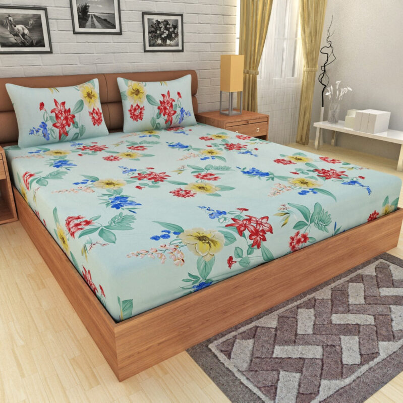 Looms of India Luxuriously Soft, 210 TC, Pima Cotton, Fitted Bedsheet, Queen Size, Printed